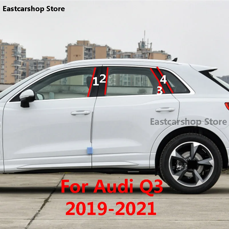 

Car Middle Column PC Window Trims Decoration B C Pillar Carbon Fiber Black Strip Sticker for Audi Q3 2019 2020 2021 Accessories