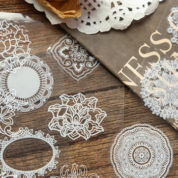 

32pcs/LOT fancy lace series DIY decorative White ink PET sticker