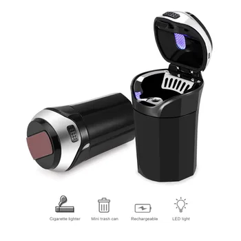 

Detachable Rechargeable Car Cigarette Lighter Ashtray Trash Can with Removable Blue LED Light Support Light Cigarette
