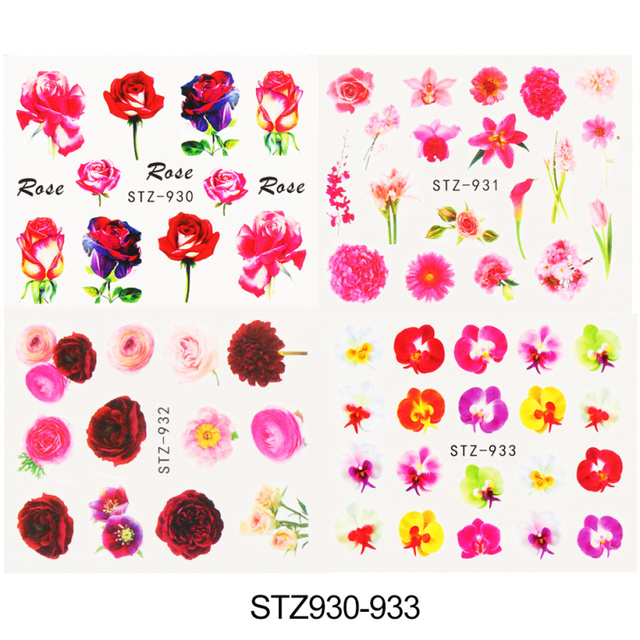 Leaf Vine Stickers For Nails Fashion Purple Flowers Water Sliders Butterfly Geometry Nail Art Decals Set LASTZ888-STZ891