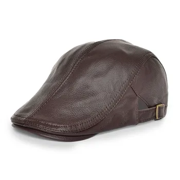 

VOBOOM Flat Cap Men Big Size Genuine Leather Bunnet Driver Cabbies Burgundy Color Hat 121