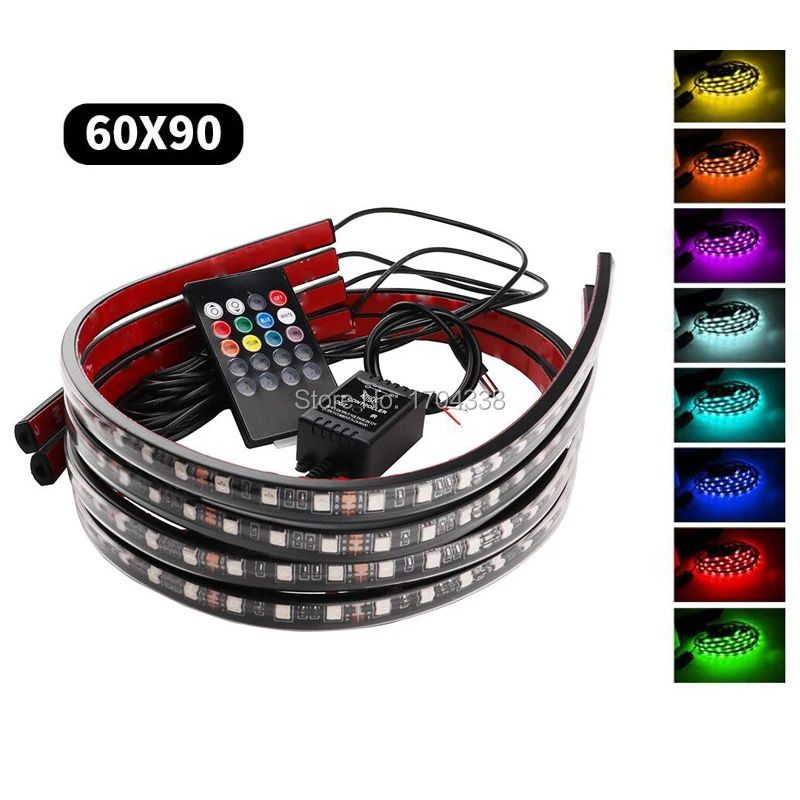 4x DC12V IP68 RGB 5050 SMD музыка дистанционное управление RGB Светодиодная лента под Автомобильная трубка подсвечивающая система нижнего тела - Испускаемый цвет: 2x60cm 2x90cm