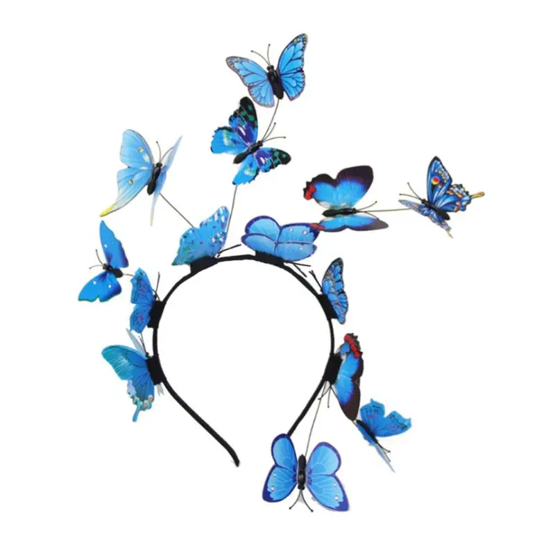 Women Girls Forest Fairy Fascinator Headband Colorful Flutter Butterflies Insect Wild Hair Hoop Woodland Photo Headpiece wide headbands for women Hair Accessories