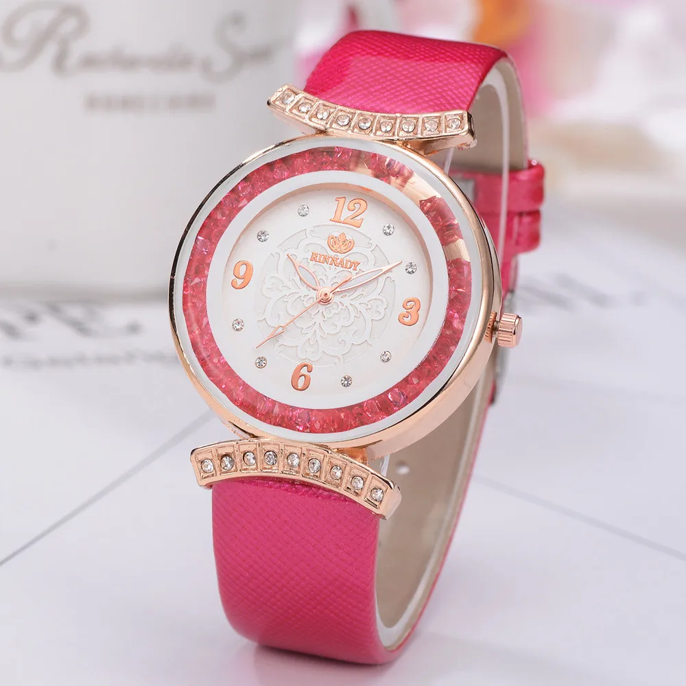 Новые женские элегантные часы Rieger Begonia с цветным кристальным циферблатом, Женские кварцевые наручные часы с кожаным ремешком montres femmes reloj mujer