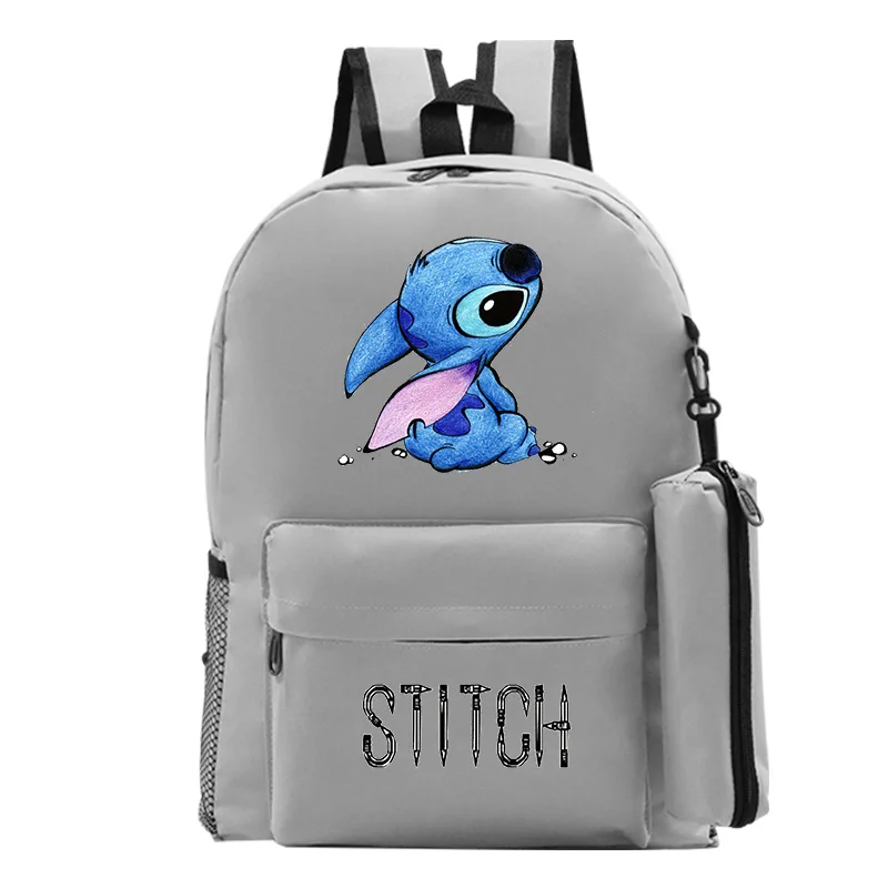 Mochila con estampado de Stitch de Disney para niño y niña, estuche para  lápices, bolsa escolar para estudiantes, juego de dos piezas de ocio negro  y rosa