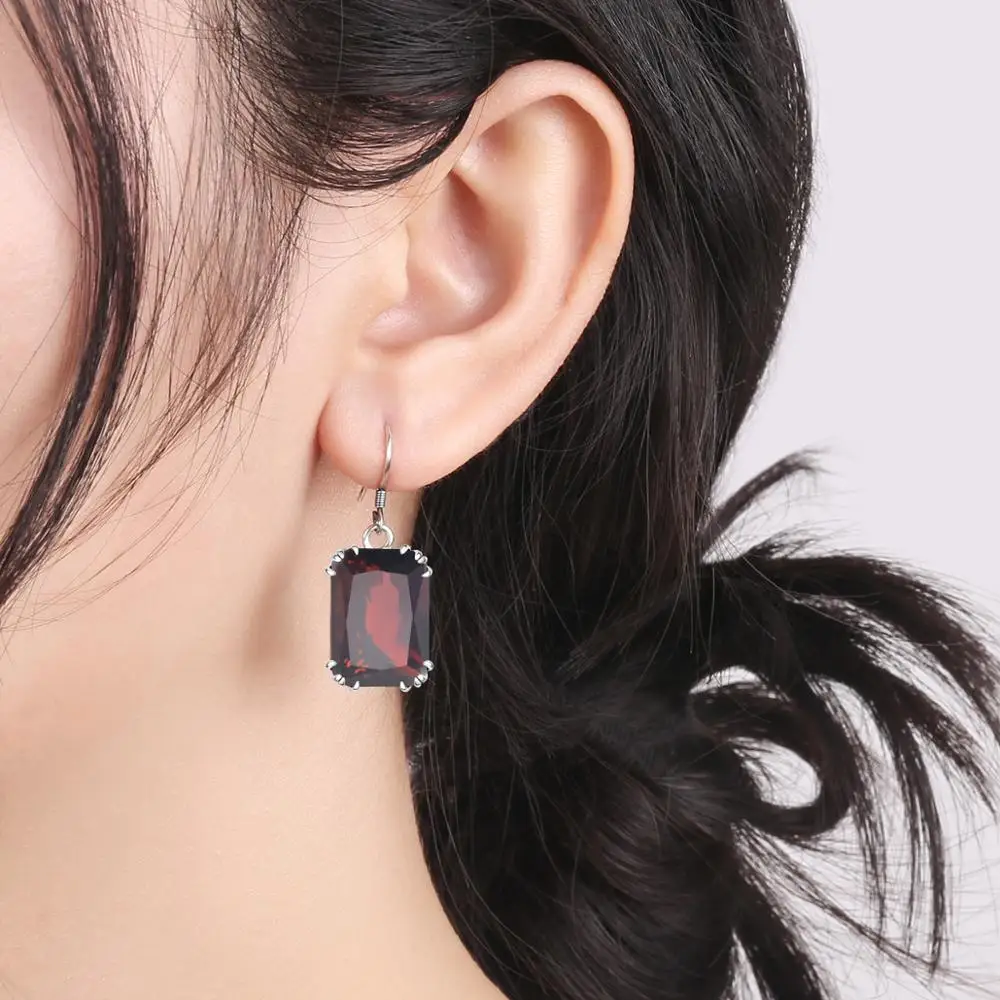 Серьги подвески из серебра 925 пробы с гранатом|Серьги-подвески| |