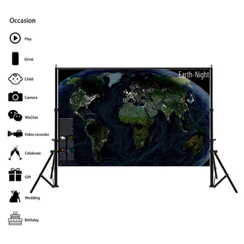 

The World Map of Earth At Night Map Poster Non-woven Vinyl Spray Map for Home Office Living Room Wall Decor Crafts Painting