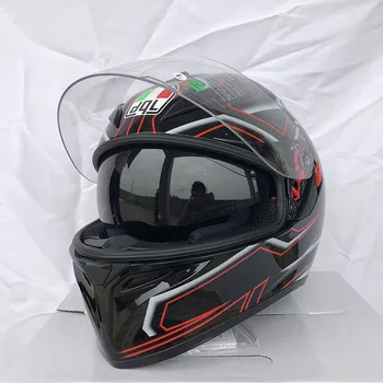 

Free shipping red lines double lens Motorcycle crash helmet High Quality Flip up Electric motorbike Full face motorcycle helmet