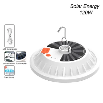 

UFO LED Lamp Warehouse Home Round Workshop Solar Powered High Brightness Hanging Stadium Garden USB Rechargeable IP65 Waterproof