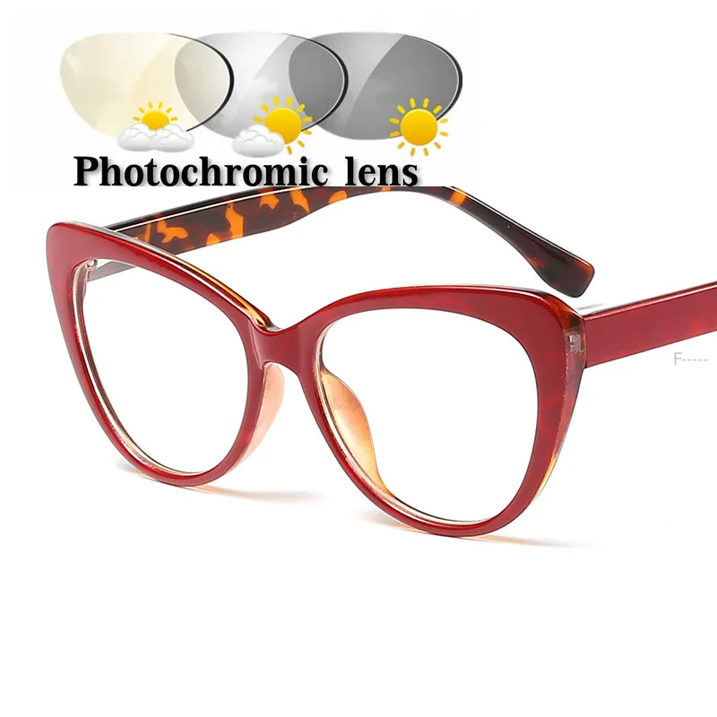 red Прогрессивные многофокусные фотохромные очки для чтения гибкий висок ножки высокого качества кошачьи очки для чтения FML - Цвет оправы: red