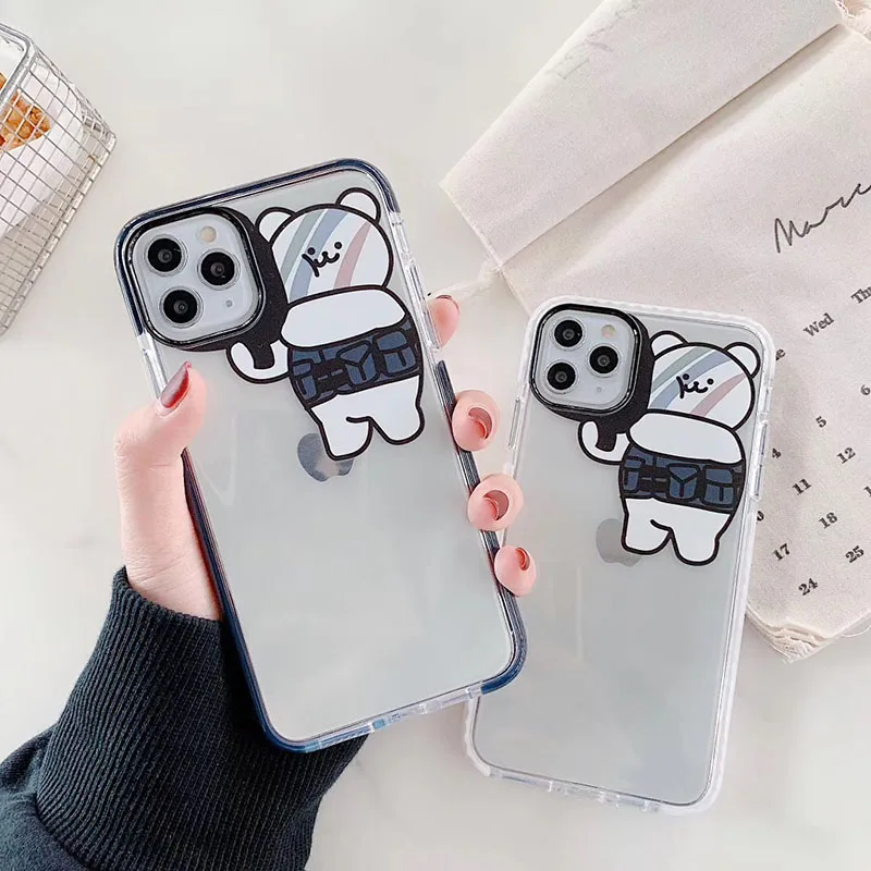 Прозрачный чехол для телефона с изображением пушки медведя для iPhone 11, 11Pro, 11 Pro, Max, высокое качество, двухцветная мягкая задняя крышка из ТПУ