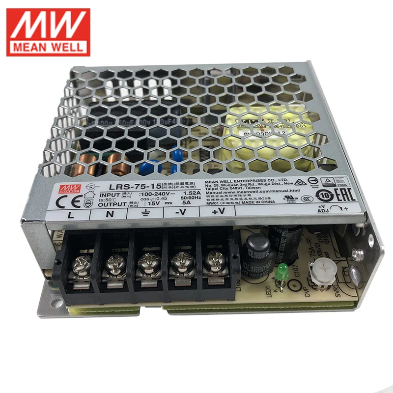 MEAN WELL LRS-75-15 импульсный источник питания 110 V/220 V AC до 15V DC 5A 75W Meanwell блок питания PSU