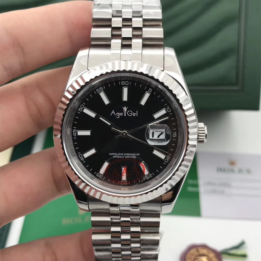 Роскошные брендовые новые мужские часы Datejust из нержавеющей стали автоматические механические сапфировое стекло черный синий серый бриллианты 41 мм AAA - Цвет: Black