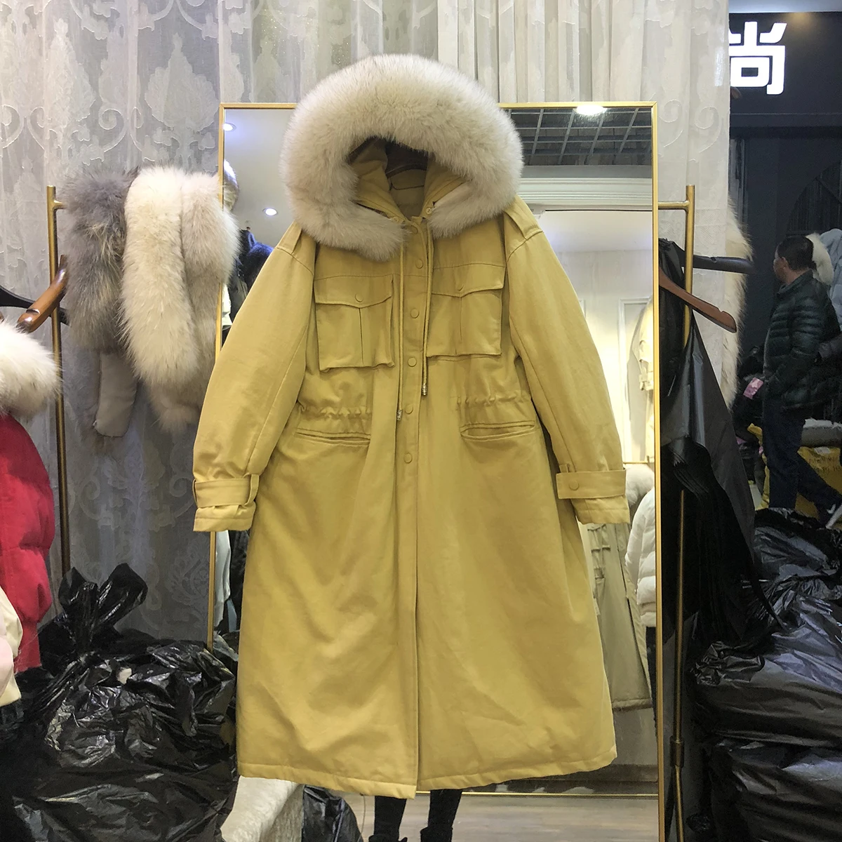 Bella philosophy Winter Fox Collar Windbreaker lady Down Jacket Women Medium Long Thicker Hooded Parka Mujer female Loose Jacket