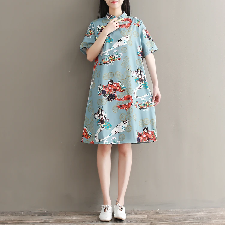 Китайское платье cheongsam qipao женское нижнее белье с цветочным принтом без рукавов китайское платье qipao воротник-стойка - Цвет: color1