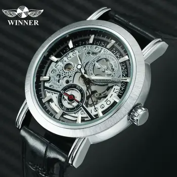 

WINNER Official Fashion Casual Skeleton Mechanical Watch Men Leather Strap Fashion Mens Automatic Watches Top Brand Luxury