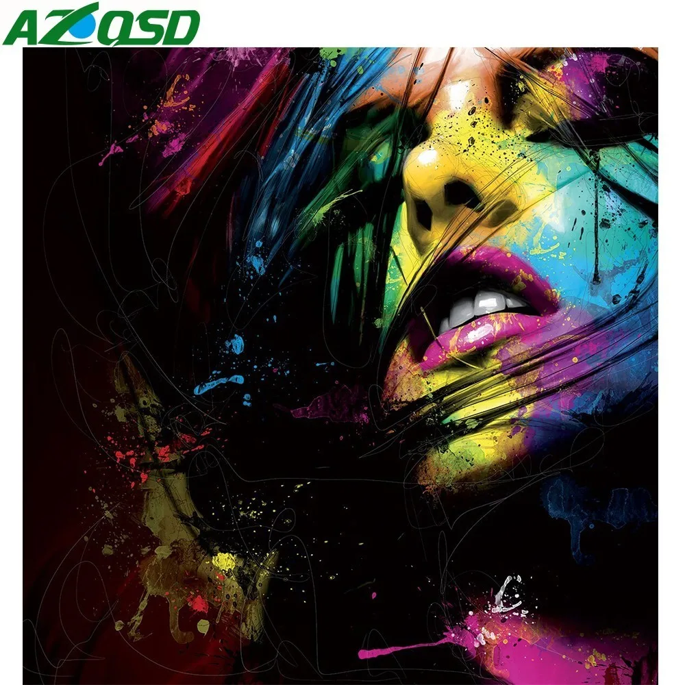 AZQSD Diamond Mosaic Cross Stitch Colorful Woman 5d Diy Painting Portrait Handmade Gift Embroidery Home Decor | Дом и сад
