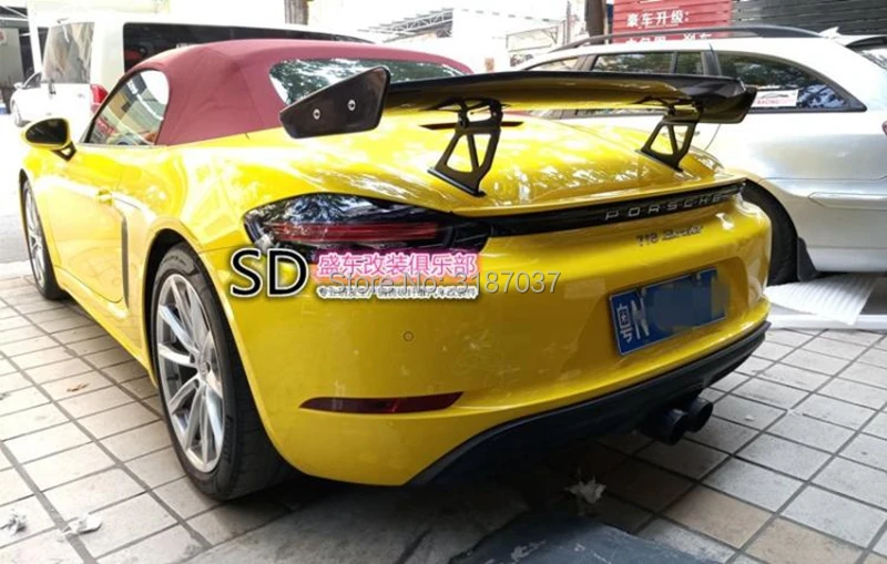 Углеродное волокно гоночный автомобиль задний спойлер крыло губы для Porsche Cayman Boxster 981 GT4 Черный углеродного волокна Стайлинг