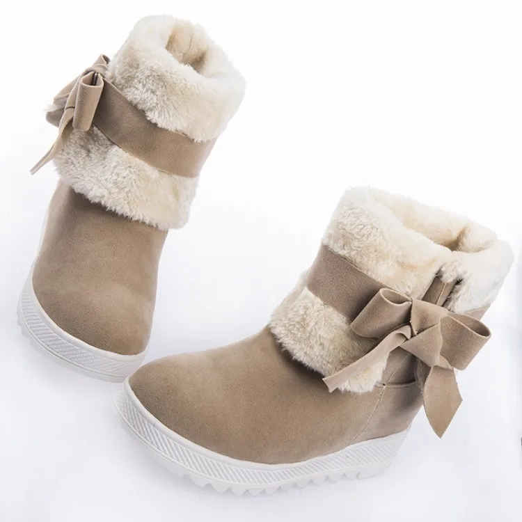 Zapatos De Mujer 40-43, женские ботинки больших размеров ботильоны с двумя носками меховые тёплые ботинки с бантом Нескользящие зимние ботинки женская обувь