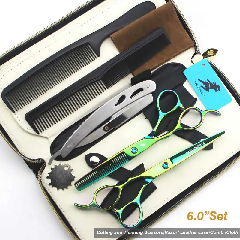 Green Set2 Японские Парикмахерские ножницы 6 дюймов Набор для расческа-бритва ножницы для волос профессиональные ножницы для левосторонних волос - Цвет: Green Set2