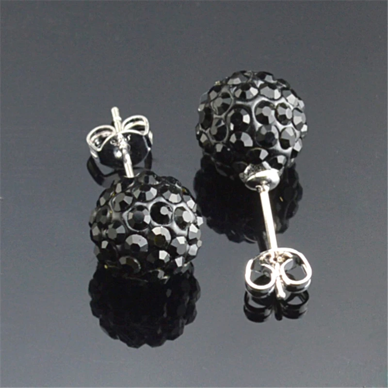 Rhinestone Stud Crystal Ball Colorful Silver Earrings Women 10mm Red Rhinestone Crystal Ball Pave Beads 24 Colors AB White