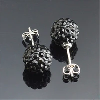 Earrings for Women 10mm New Silver Color Ball Red Rhinestone Crystal Ball Pave Beads Stud Earrings Jewelry 24 Colors AB White 2