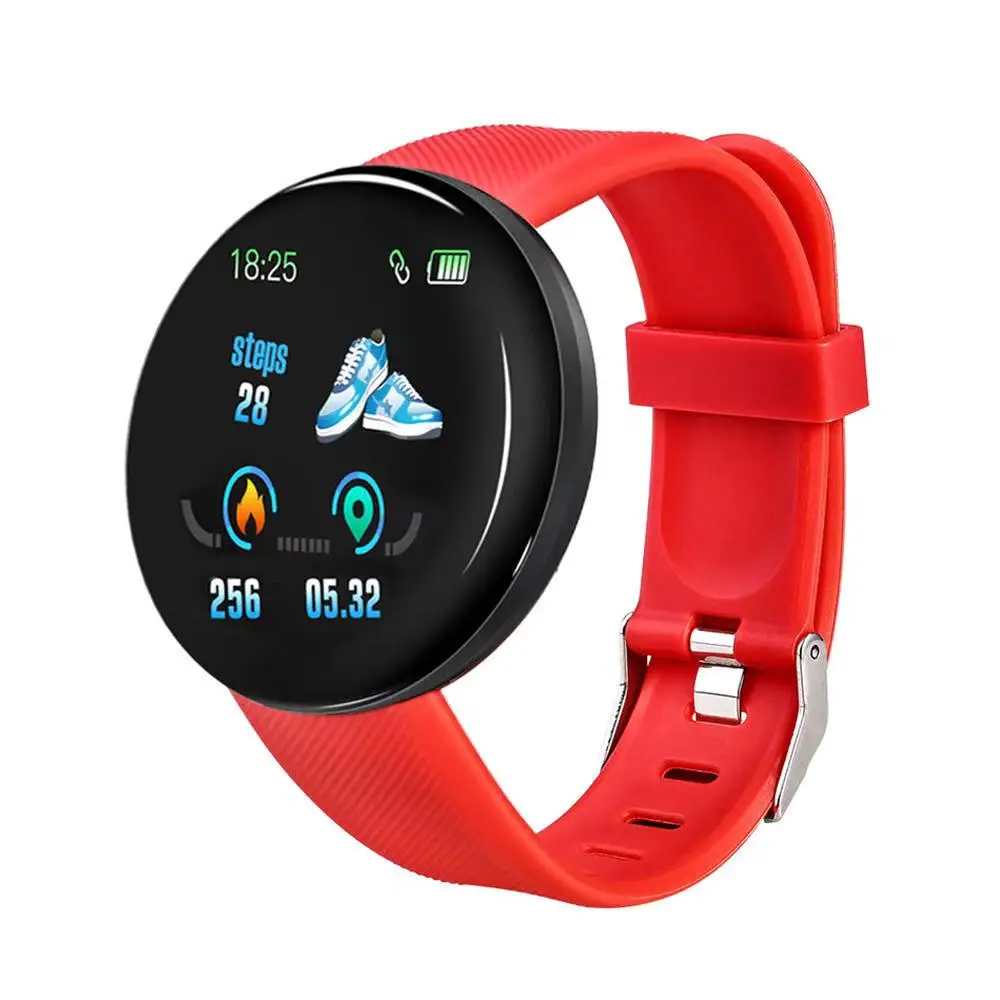 Red Новые D18 круглые Смарт-часы, кровяное давление, пульсометр, мониторинг здоровья, шагомер, фитнес-трекер для модных мужчин и женщин - Цвет: Red