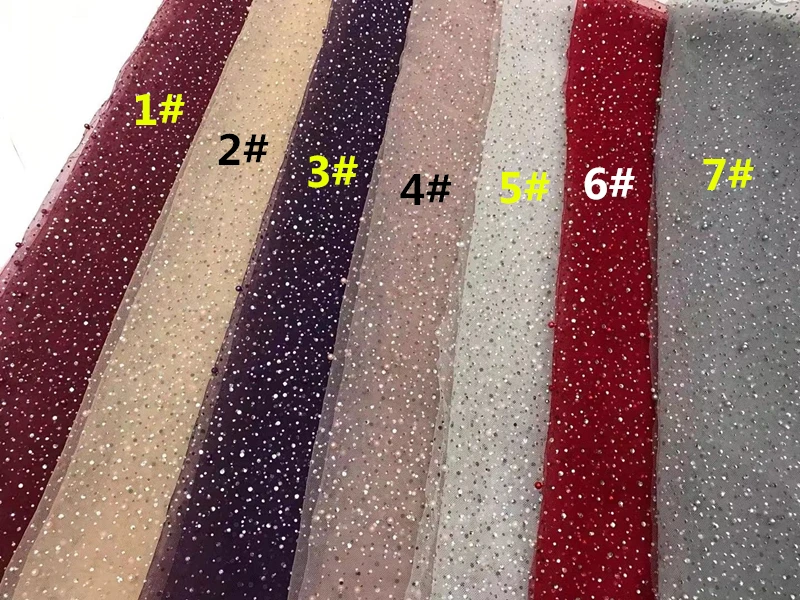 

African high quality French Nigerian S-298682 net tulle mesh fabric wtih beads and stone for dress 5yards/lot