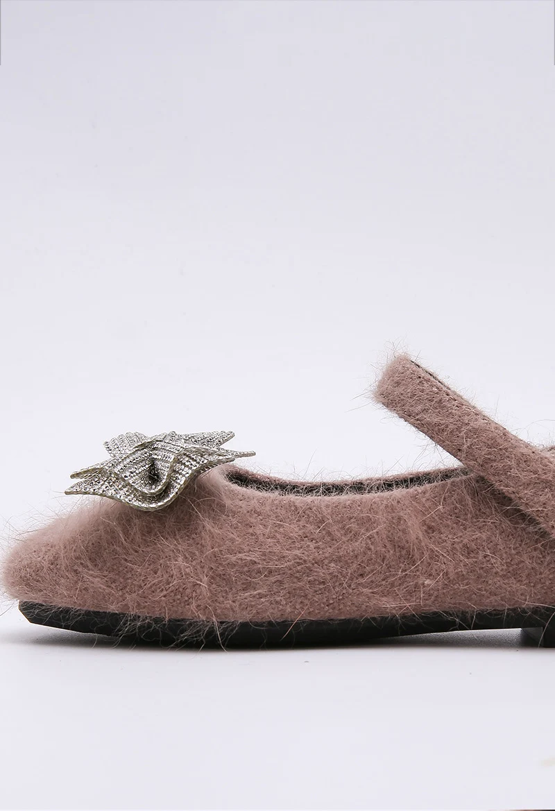 Bakkotie Kids Winter Dress Shoes Baby Girls Fashion Rhinestone Bowtie Warm Mary Jane Flats New Princess Sweet Fur Shoes