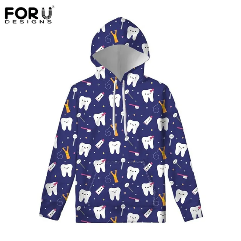 FORUDESIGNS Kawaii Cute Cartoon Teeth Hoodies for Women Hooded Sweatshirt pullover Outwear Winter Warm Fashion Hoody Clothes - Color: HXA156Z72W