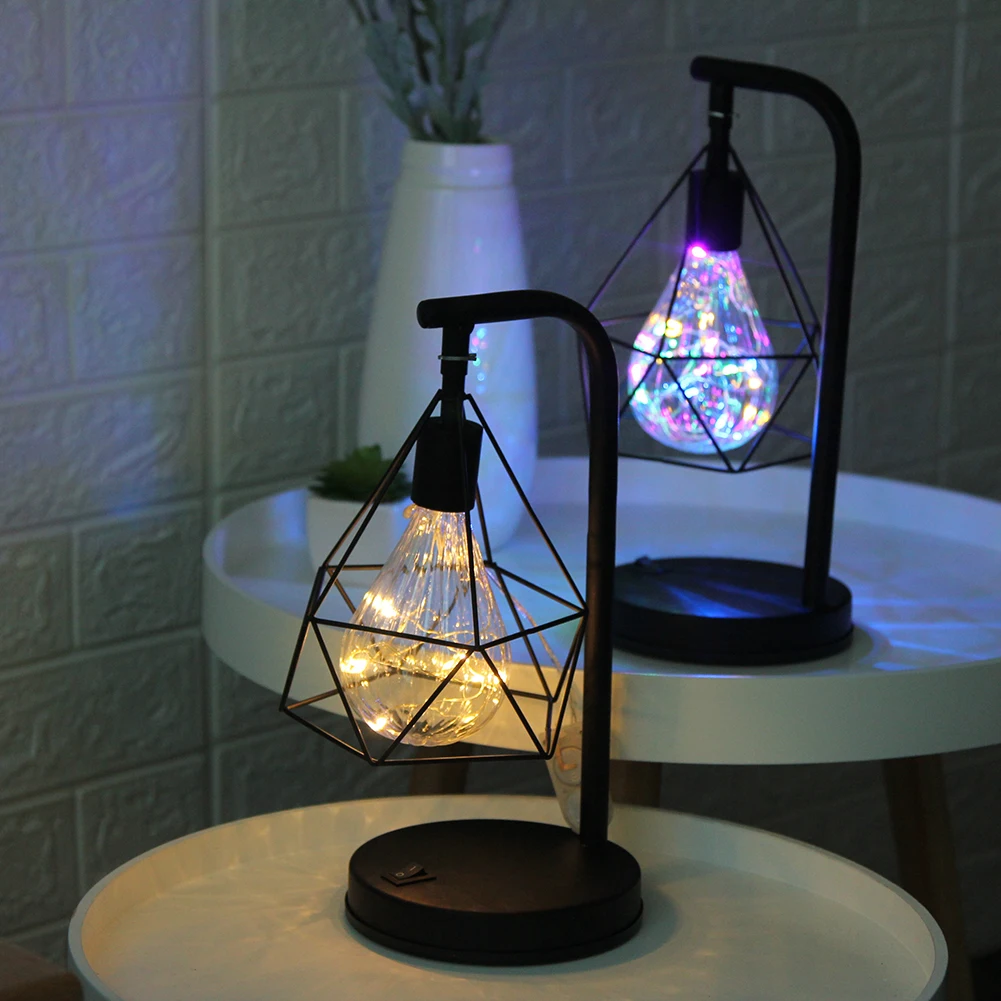 

Wrought Iron Geometric Shaped LED Table Light Creative Delicate Bedroom Room Lights Bed Bedside Decorative Night Lamps