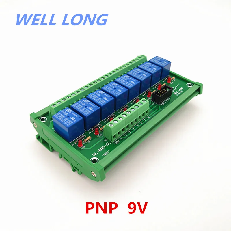 

DIN Rail Mount 8 Channel PNP Type 9V 10A Power Relay Interface Module,SONGLE SRD-9VDC-SL-C Relay.