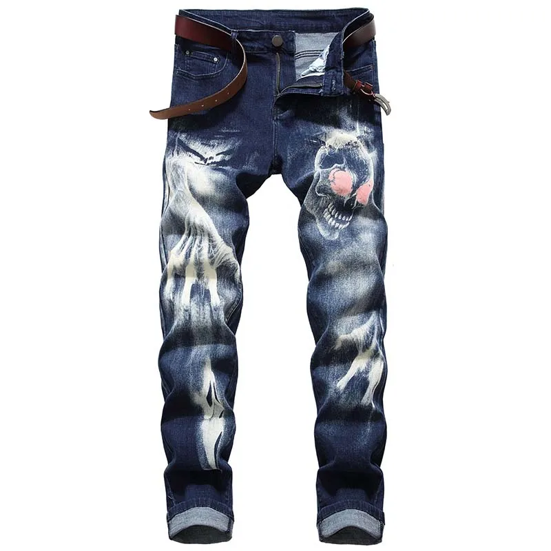 KIOVNO Men Stretch Colorful Jeans 3D Pattern Denim Trousers Streetwear Pants For Male Slim Fit Denim Trousers Hip Hop  (13)