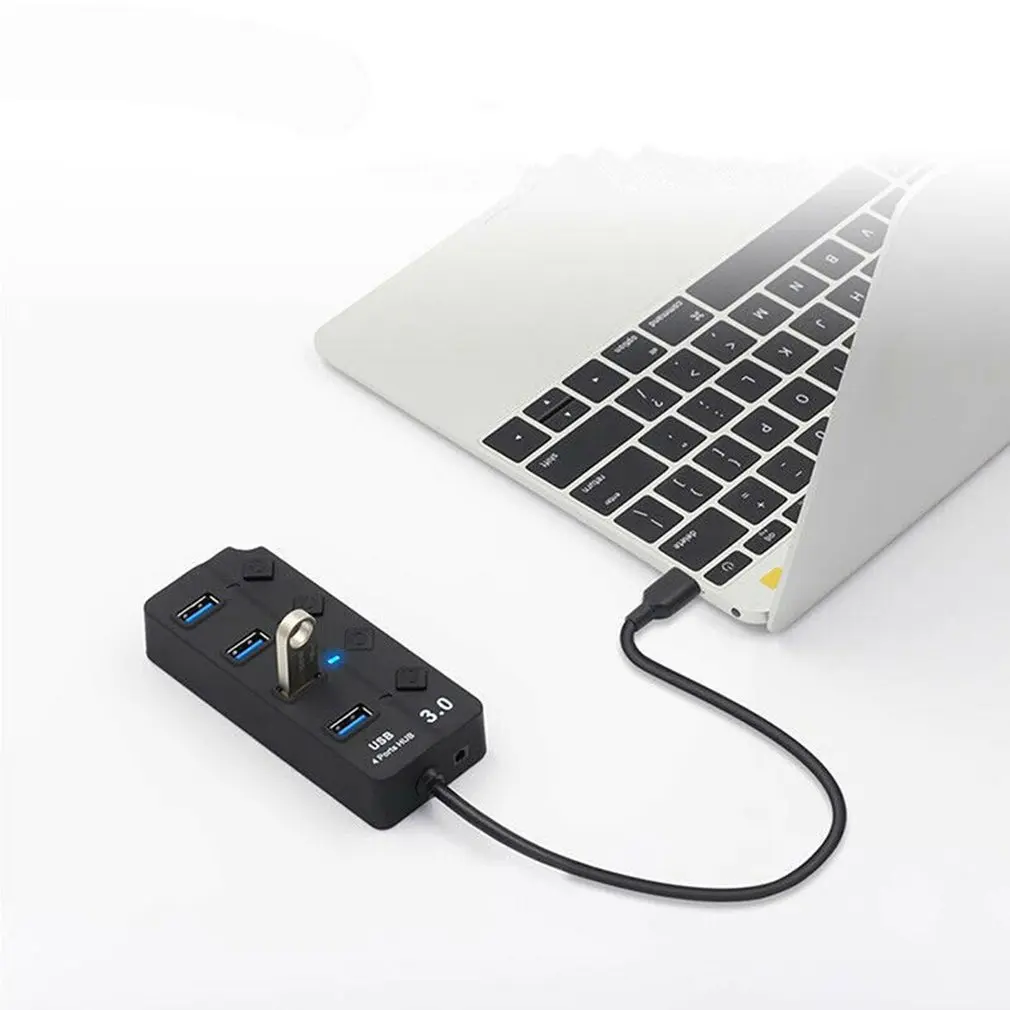 4 порта USB 3,0 концентратор 5 Гбит/с Высокая скорость включения выключения планшета передачи данных с кнопкой адаптера питания для ПК ноутбука