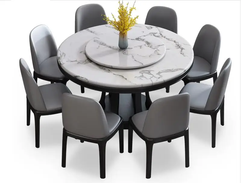 

Nordic marble round dining table and chair combination with turntable luxury turning tables
