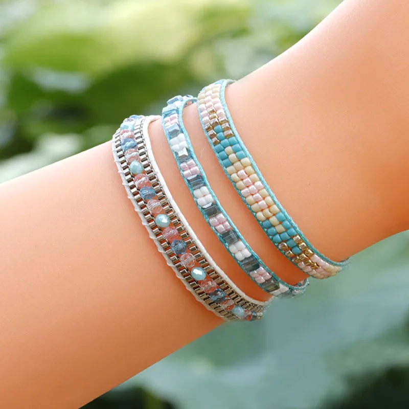 

3pcs/set Hand-woven Rice Bead Bracelet for Women Bohemian Fashion Crystal Bracelet Faith Wholesale Jewelry