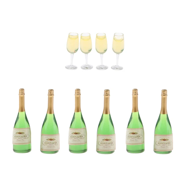 10 Pack 1/12 Scale Wine Bottles Goblets Dollhouse Dining Table Accessories 1