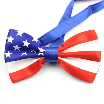 

Mens Imitation Silk Pre-Tied Bow Tie Stars Stripes Printed American Flag Double Layer Bowknot Adjustable Patriotic Party Props