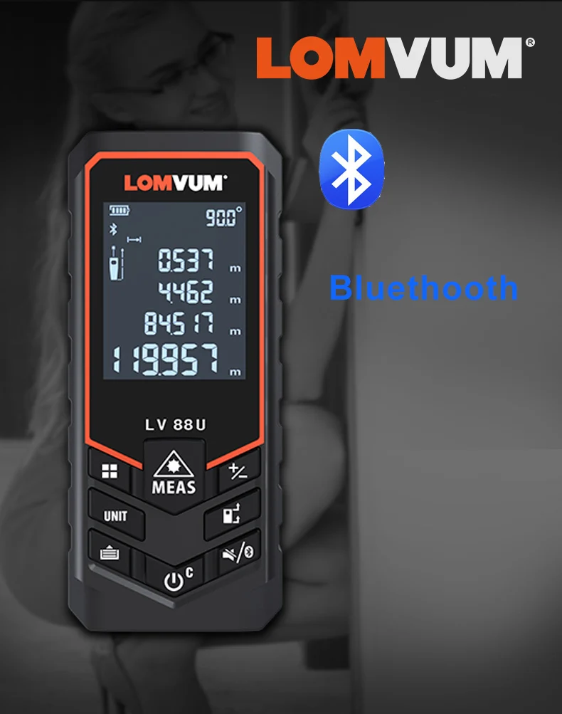 LOMVUM Bluetooth лазерный дальномер USB Перезаряжаемый цифровой лазерный дальномер ручной 120 м 100 м 80 м 50 м электрическое выравнивание