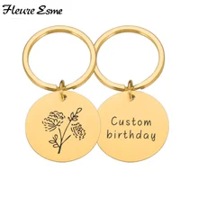 

Personalized Keychain Gifts to Boyfriend Girlfriend Custom Key Chain Birthday Flower Pattern for Love Couple Gift Valentine's