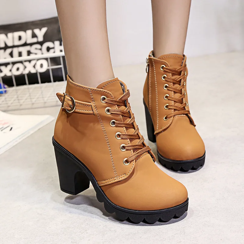 

2018 Autumn Martin Boots Women's Europe And America Chunky High Heel Shoes 41 Yards Short Boots