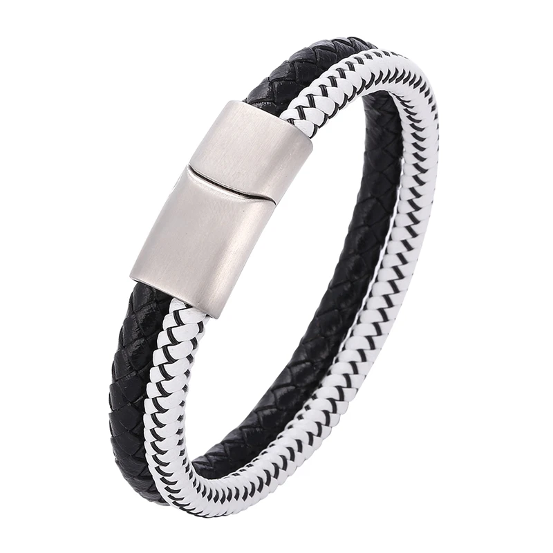 Special Design Stainless Steel Magnetic Clasp Double Layered Handmade Bracelet Braided Leather Rope Wristband Men Jewelry SP1069 | Украшения