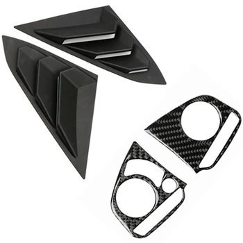 

2Pcs Black Rear Window Louvers Shutters Cover & 2Pcs Car Carbon Fiber Style Steering Wheel Button Panel Cover Sticker