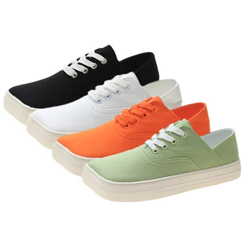 

Fashion Women Flat Shoes 2020 New Square Head Travel Shoes Woman Casual Lace Up Ladies Canvas Flats Non Slip Female Running Shoe