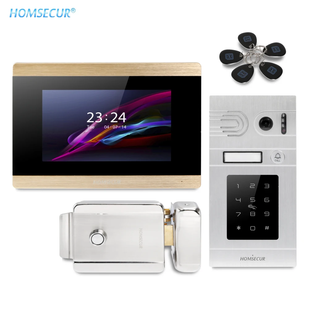 HOMSECUR 7 &quotПроводной Видеодомофон Безопасности Интерком Электрический Замок +
