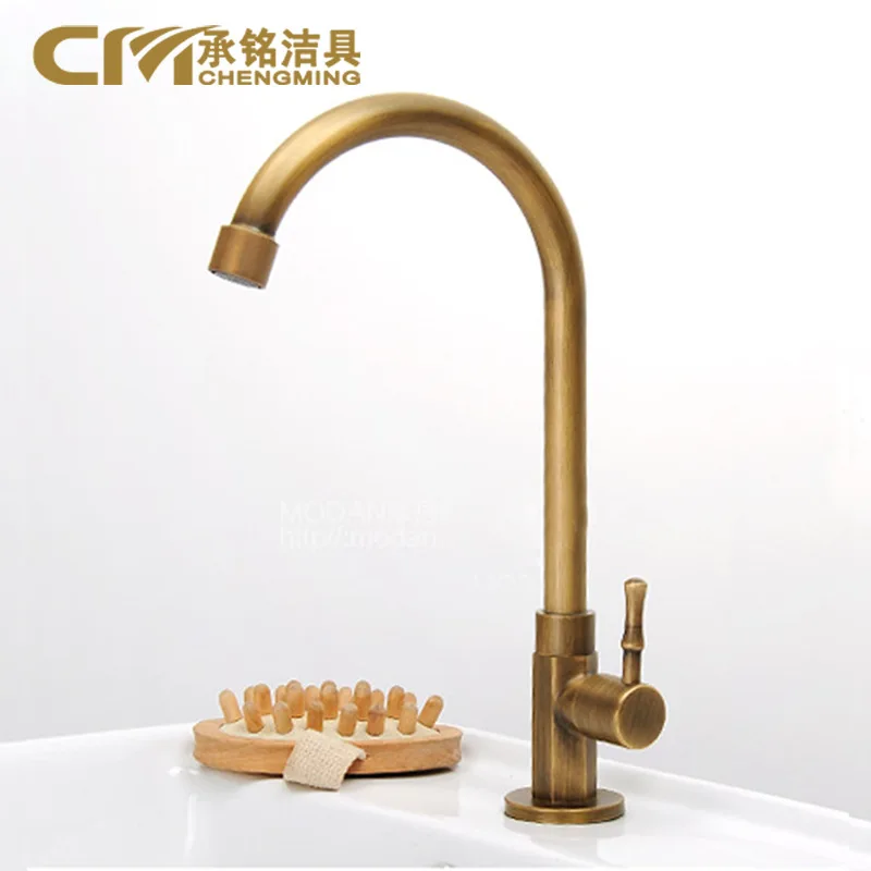 

European Style Bronze Copper Yellow Single Cold Kitchen Basin Faucet Vintage 360-Degree Rotatable Leading Special Offer