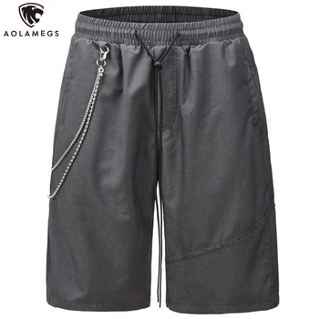 

Aolamegs Men shorts Casual Baggy Cargo Shorts Streetwear Men Drawstring Harajuku Solid Color Short Patchwork Summer Sweatpant