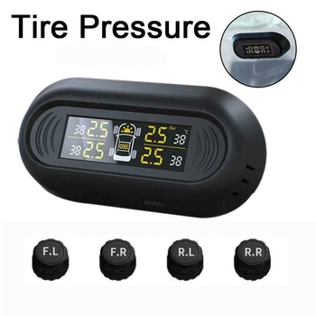 

NEW-Wireless Solar TPMS Car Windshield Tire Pressure Monitor System LCD Color Display with 4x External Sensors