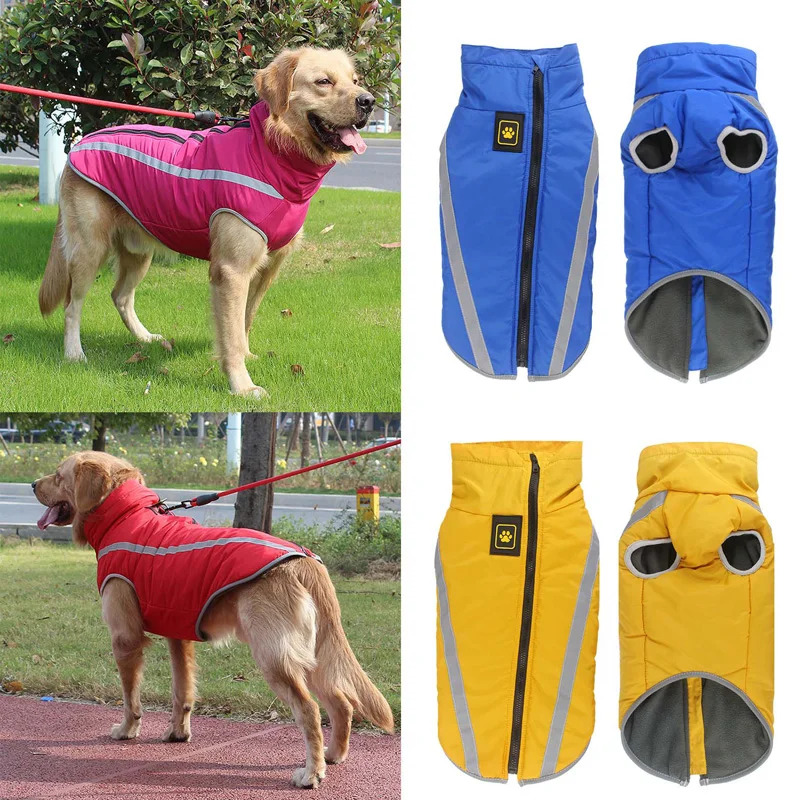 Зимние теплые куртки для больших собак мягкий флисовый, для питомца пальто водонепроницаемая одежда для собак для больших собак безопасность светоотражающий Дизайн Одежда для собак