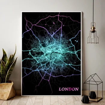 

London City light RGB Map Canvas Poster Home Wall Decor (No Frame)